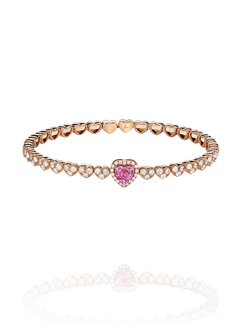 Rose Gold, Heart Cut Tourmaline & Diamonds Bangle Bracelet, 1