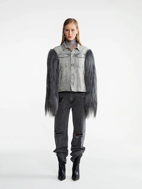 Grey Denim & Yak Fur Jacket, 4