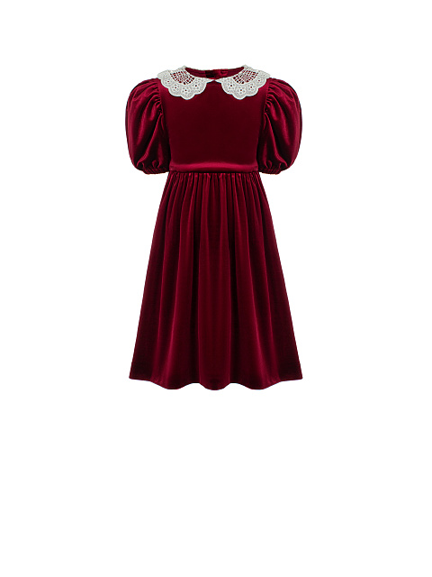 Bordeaux Lace Collar Velvet Girl's Dress, 3 Bordeaux Lace Collar Velvet Girl's Dress, 3