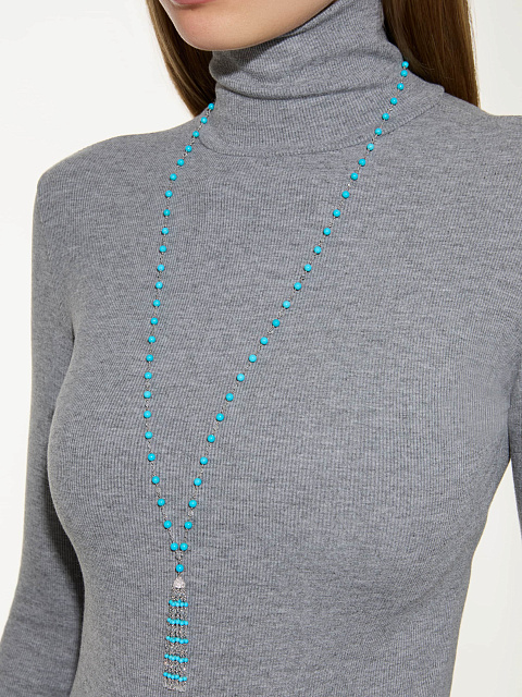 White gold necklace with tassel pendant, turquoise and diamonds, 2