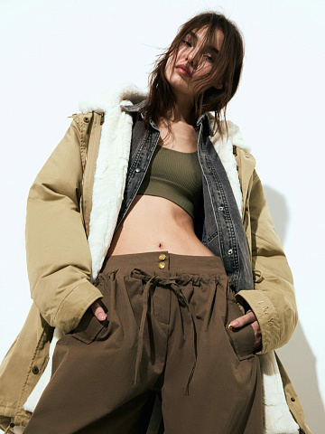 Khaki Ribbed Jersey Sports Bra, 2