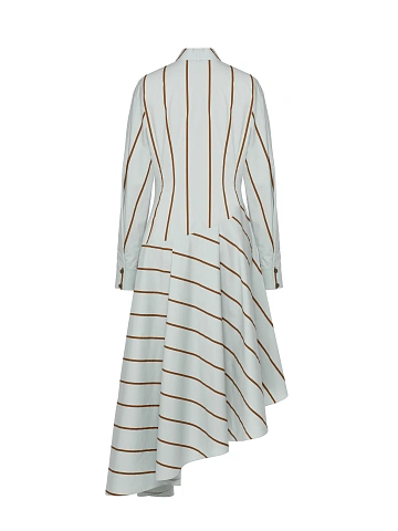 Mint Green Striped Cotton Asymmetric Midi Dress, 2