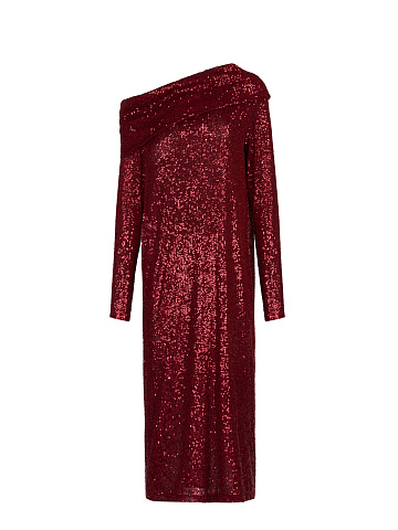 Bordeaux Off The Shoulder Sequined Midi Dress, 1