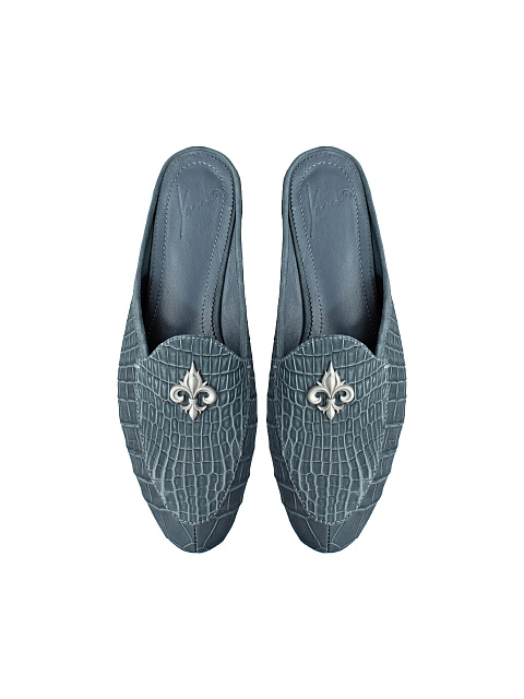 Blue Crocodile Leather Mules, 4
