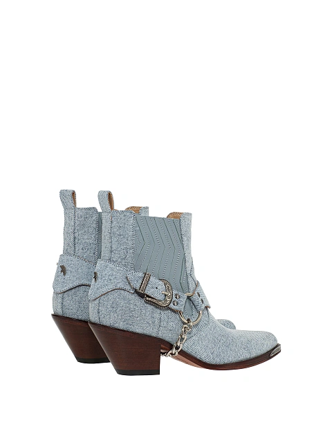 Light Blue Denim Cowboy Ankle Boots, 3