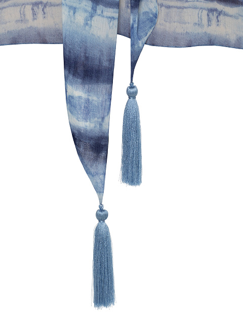 Blue & White Chiffon Blouse With Tassels, 3