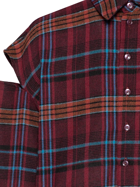 Bordeaux Cut Out Cropped Check Shirt, 5