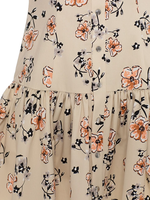 Beige cotton mini dress with floral print, 3 Beige cotton mini dress with floral print, 3