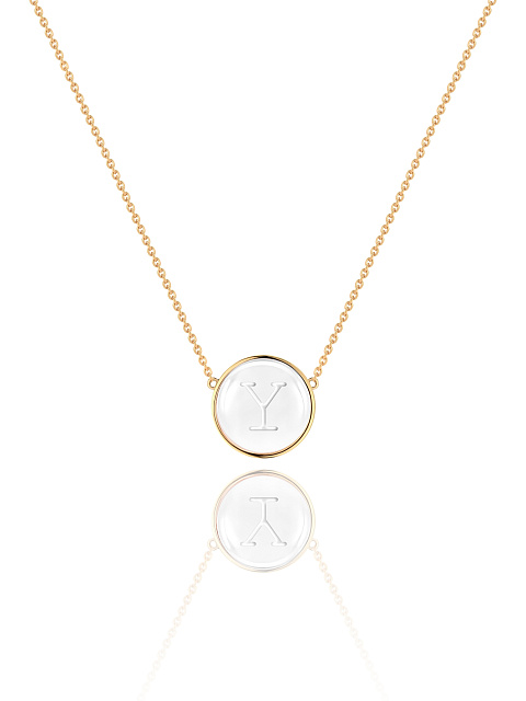 Yellow gold necklace with letter Y pendant with rock crystal, 1