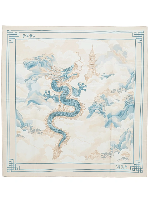 Beige & Light Blue Printed Silk Scarf, 1 Beige & Light Blue Printed Silk Scarf, 1