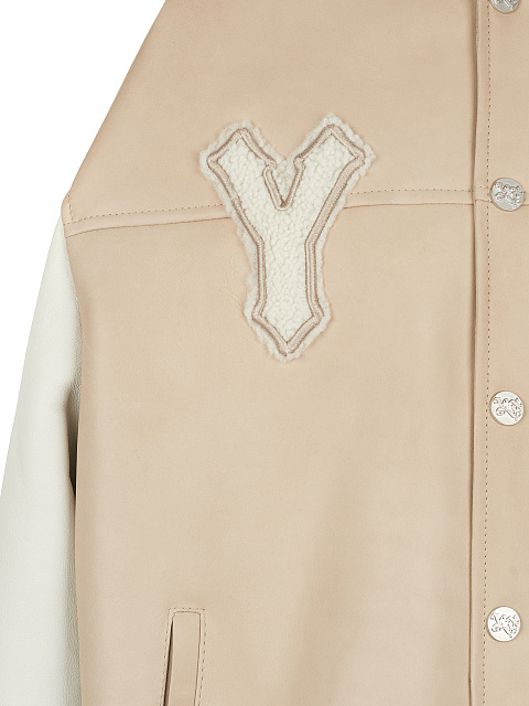 Beige Oversized Shearling Varsity Jacket, 4 Beige Oversized Shearling Varsity Jacket, 4