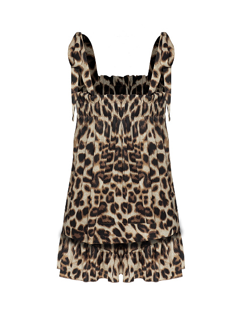 Leopard Print Set Of Tie Top And Ruffled Shorts, 2 Leopard Print Set Of Tie Top And Ruffled Shorts, 2