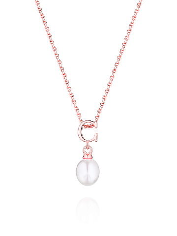 Gold-plated silver necklace with letter C pendant and pearl, 1