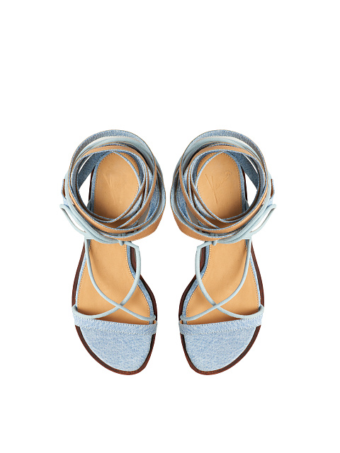 Light Blue Denim & Learher Gladiator Sandals, 4