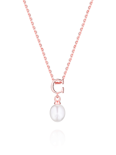 Gold-plated silver necklace with letter C pendant and pearl, 1