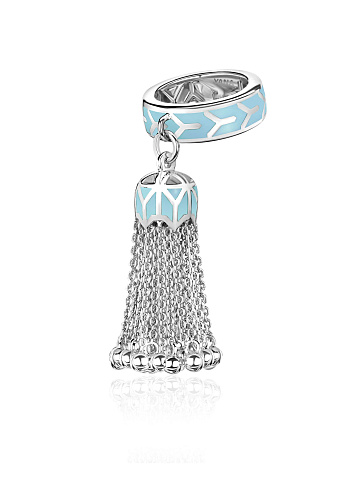 Tassel ring in white gold with light blue enamel, 1