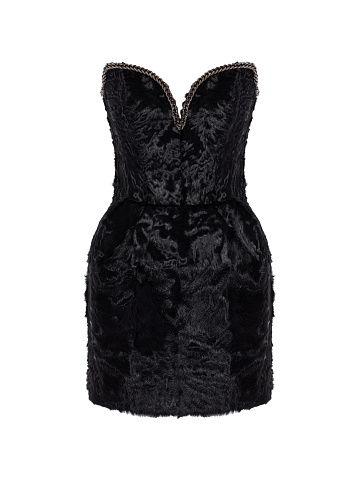 Black Chain Shearling Mini Dress, 1