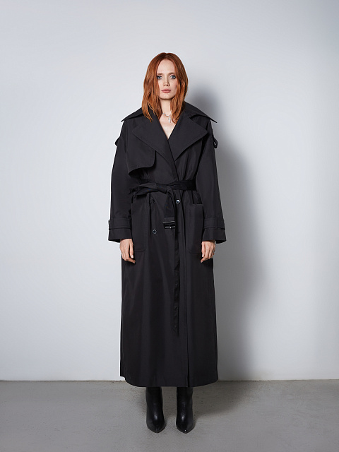 Black Leather Trim Cotton Trench Coat, 5 Black Leather Trim Cotton Trench Coat, 5