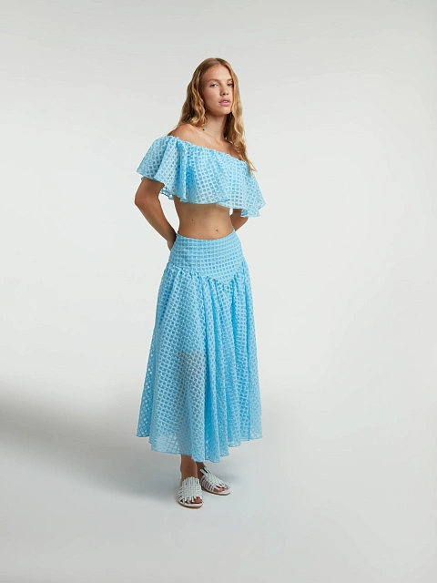 Blue Checked Chiffon Top & Midi Skirt, 6 Blue Checked Chiffon Top & Midi Skirt, 6