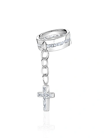 Silver ring with cubic zirconia and a cross-shaped pendant, 1
