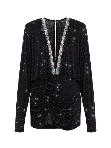 Black Rhinestones V-neck Mini Dress, 1