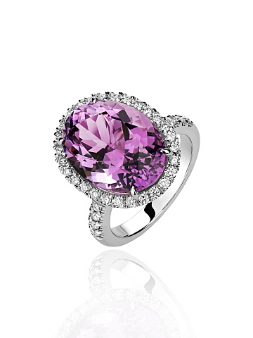 Oval Amethyst, Round Diamond & White Gold Ring, 1