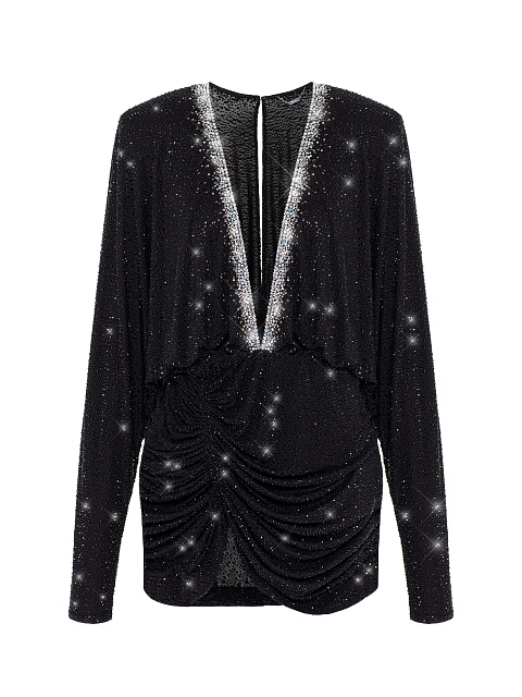 Black Rhinestones V-neck Mini Dress, 1 Black Rhinestones V-neck Mini Dress, 1
