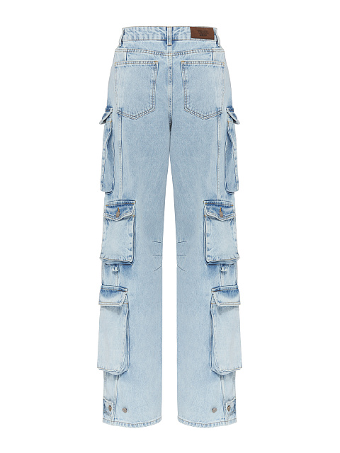Light Blue Wide Leg Cargo Jeans, 3