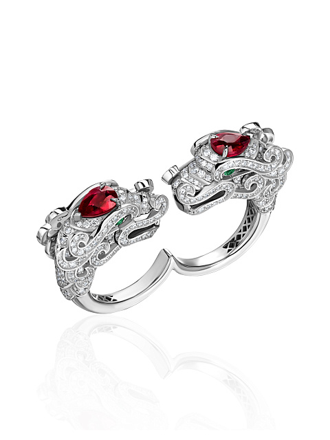 White Gold, Ruby, Emeralds & Diamonds Ring, 1