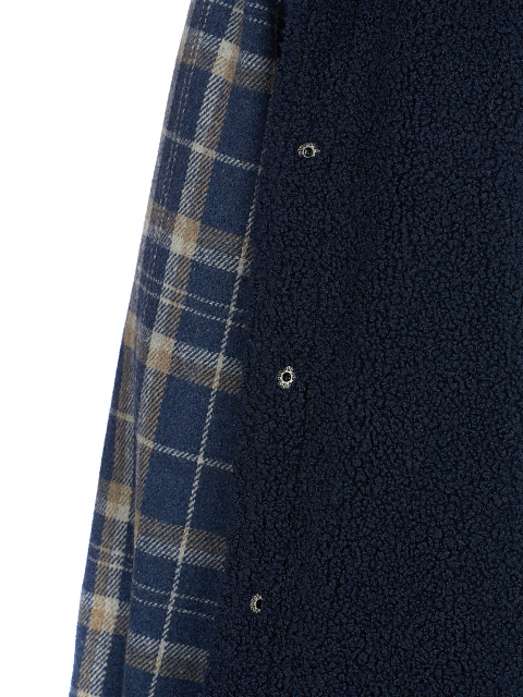Men's Navy Blue Checked Blue Faux Fur Lined Shirt, 4 Men's Navy Blue Checked Blue Faux Fur Lined Shirt, 4