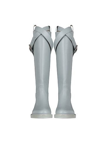 Light Blue Leather Buckled Knee Boots, 2