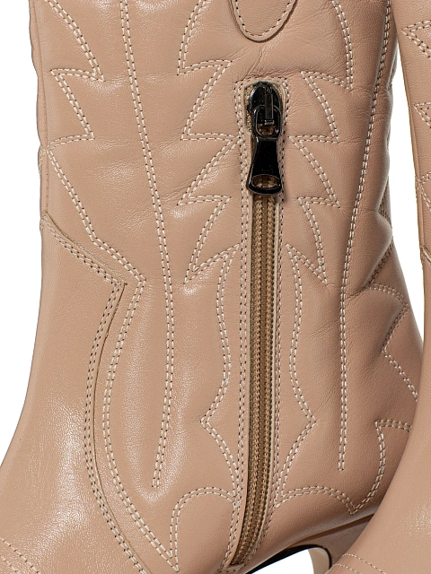 Beige Leather High Heel Cowboy Boots, 5