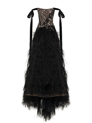 Black Feather & Rhinestone Maxi Dress, 1