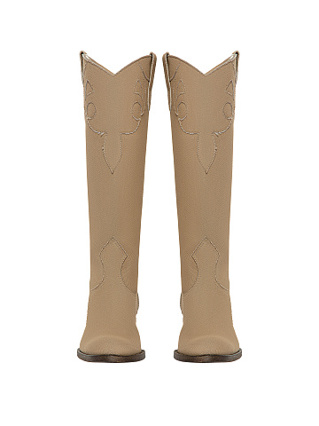 Beige Denim Cowboy Boots, 2