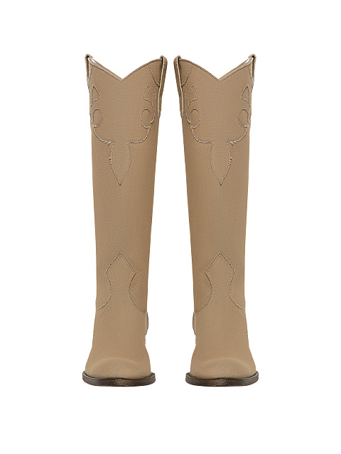 Beige Denim Cowboy Boots, 2