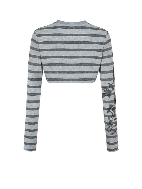 Grey Striped Cropped Longsleeve T-shirt, 2 Grey Striped Cropped Longsleeve T-shirt, 2