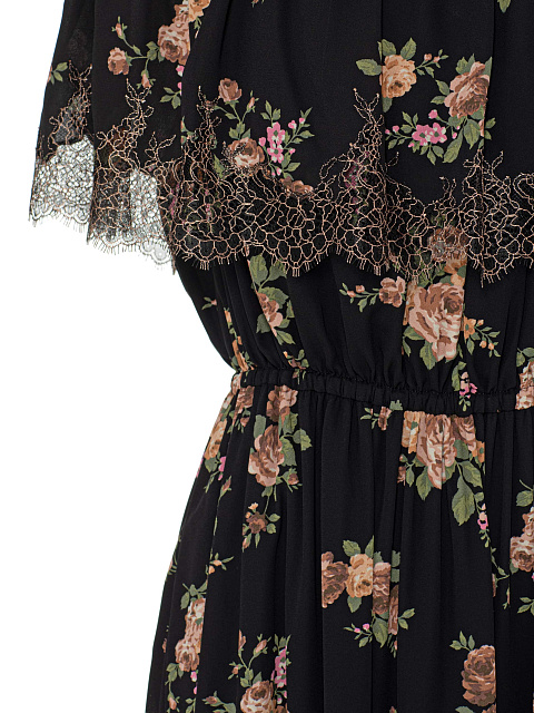Black silk midi dress with floral print, 3 Black silk midi dress with floral print, 3