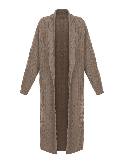 Brown Cashmere Cable Knit Long Cardigan, 1