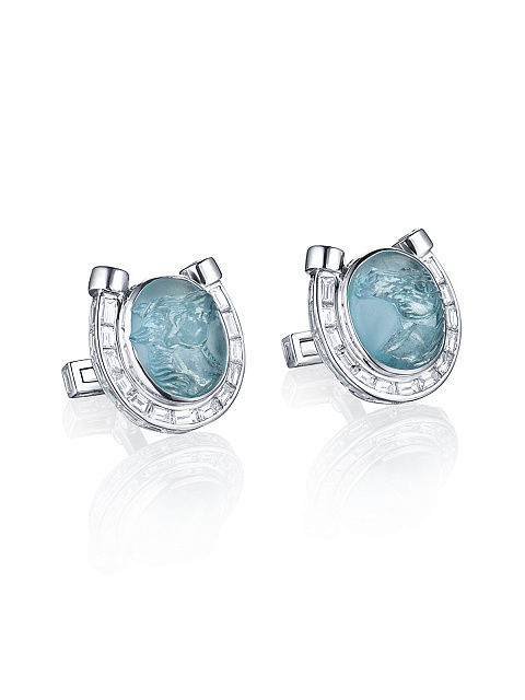 White Gold Aquamarine & Diamonds Cufflinks, 1