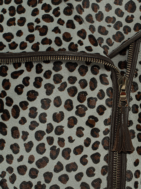 Leopard Printed Kangaroo Fur Cropped Biker Jacket, 3
