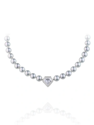 Fantasy Cut Diamond, Grey Pearl & White Gold Necklace, 1