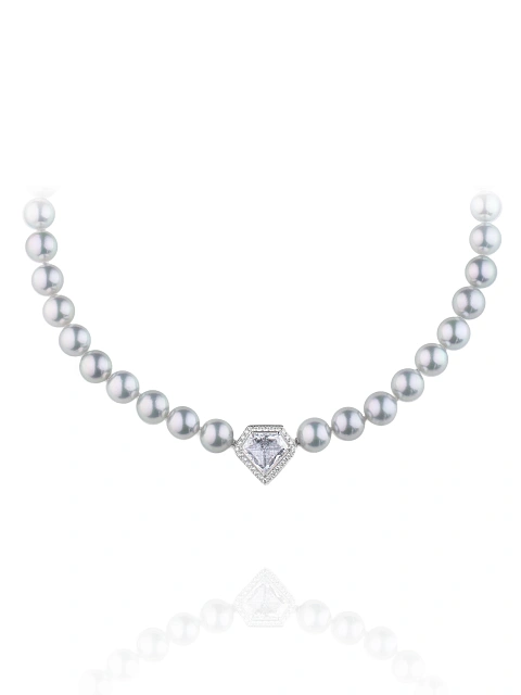 Fantasy Cut Diamond, Grey Pearl & White Gold Necklace, 1
