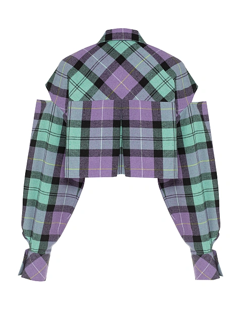 Purple Cut Out Cropped Check Shirt, 2 Purple Cut Out Cropped Check Shirt, 2