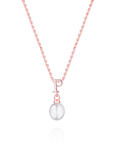 Gold-plated silver necklace with a pendant with the letter P and a pearl, 1