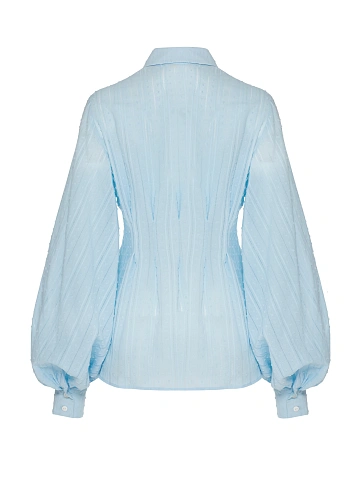 Blue Cotton Blouse With Puff Sleeves, 2