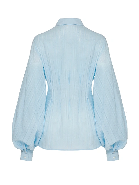 Blue Cotton Blouse With Puff Sleeves, 2 Blue Cotton Blouse With Puff Sleeves, 2