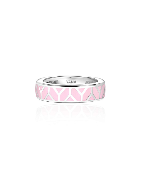 White gold ring with Sakura colored enamel, 4