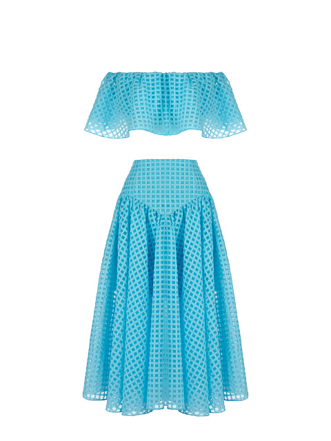 Blue Checked Chiffon Top & Midi Skirt, 1 Blue Checked Chiffon Top & Midi Skirt, 1