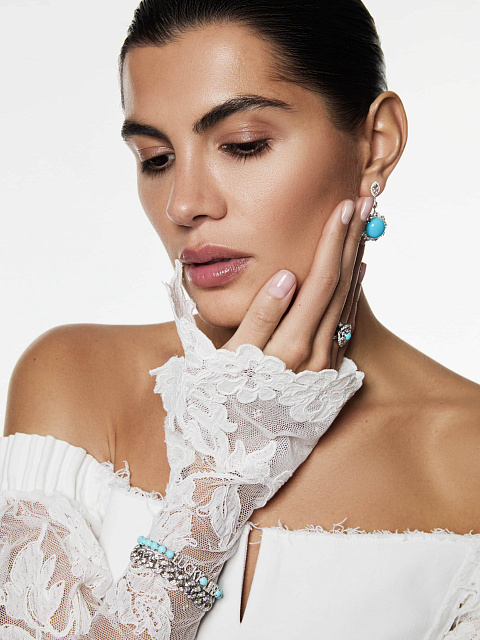 White gold earrings with turquoise and diamonds, 3