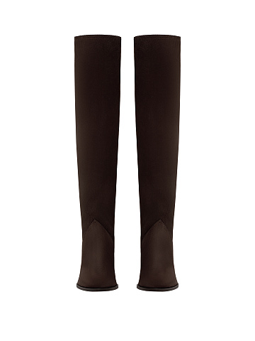 Dark Brown Suede Heeled Long Boots, 2